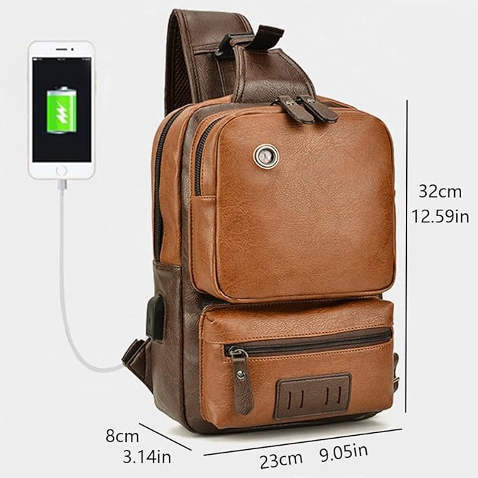 KPYWZER Leather Sling Bag Hiking Daypack for Men Women Outdoor Travel Camping Fishing Crossbody Shoulder Chest Pack Backpack Daypack Brown