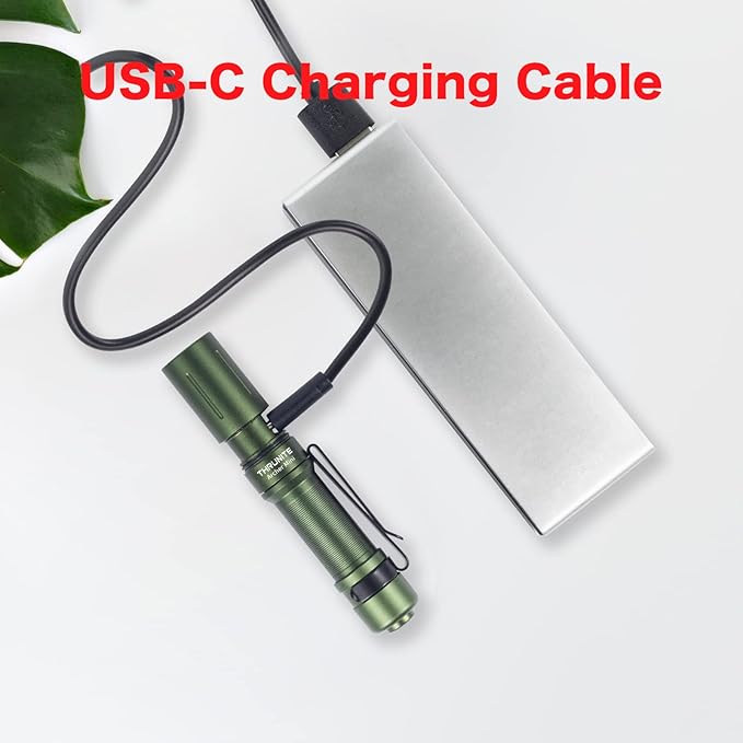 ThruNite EDC Flashlight Archer Mini, 405 Lumens Tail Switch LED Flashlight, USB C Rechargeable Little Pocket Penlight for Camping, Outdoor, and Emergency - Dark Green Cool White