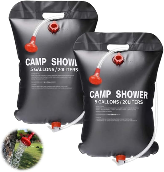 Solar Portable Shower Bag, 5 Gallons/20L Camping Shower Bag, Portable Shower Bag with Removable Hose and On-Off Switchable Shower Head for Camping, Hiking, Travel, Beach Swimming