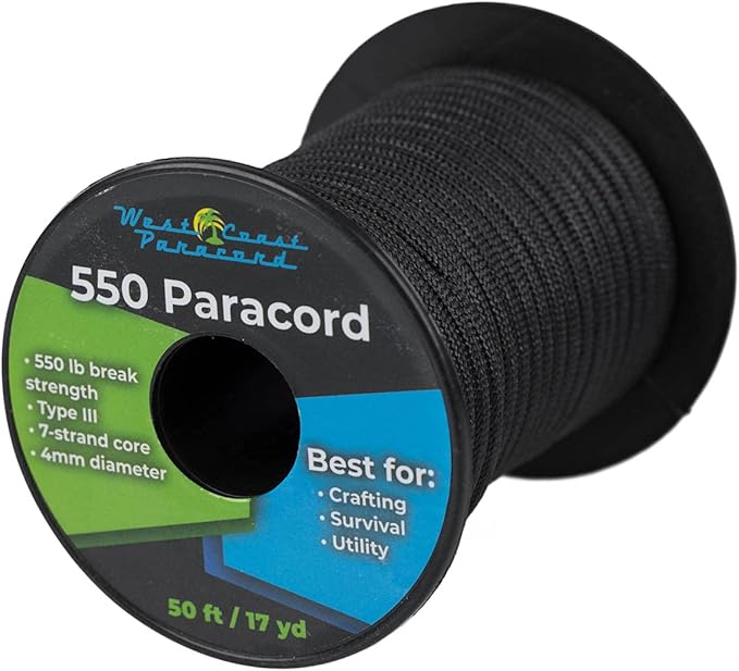 West Coast Paracord 100, 50 Feet 550 Lb. Paracord Parachute Rope Great for Outdoors Camping, Storage Kayak Utility Spool Many Colors