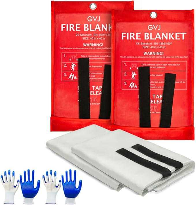 Fire Blanket,Emergency Fire Blanket for Home and Kitchen, Fiberglass Fire Extinguisher Blanket for Camping, Cars, 0ffices, Warehouses, Schools,Grill, Fireplaces (2)