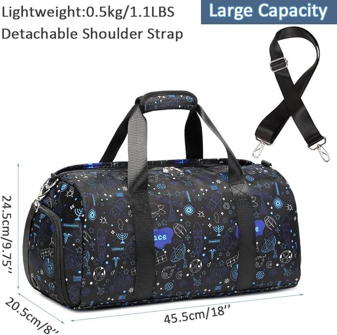 Duffle Bag for Boys Dance Bag Overnight Bags for Girls Boys Weekender Carry On Travel Duffel Sports Gym Bag with Shoes Compartment and Wet Pocket