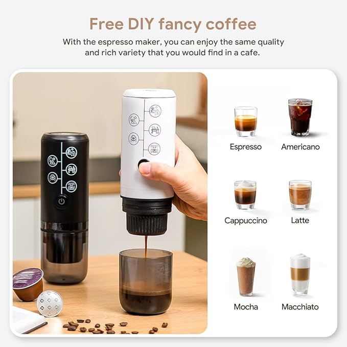 BENFUCHEN 3 in 1 Portable Espresso Machine With NO Heating Function, Type-C Charging Electric Espresso Maker, 17 Bar Mini Coffee Maker For NESPRESSO/DolceGusto Pods & Ground Coffee On the Go, Black