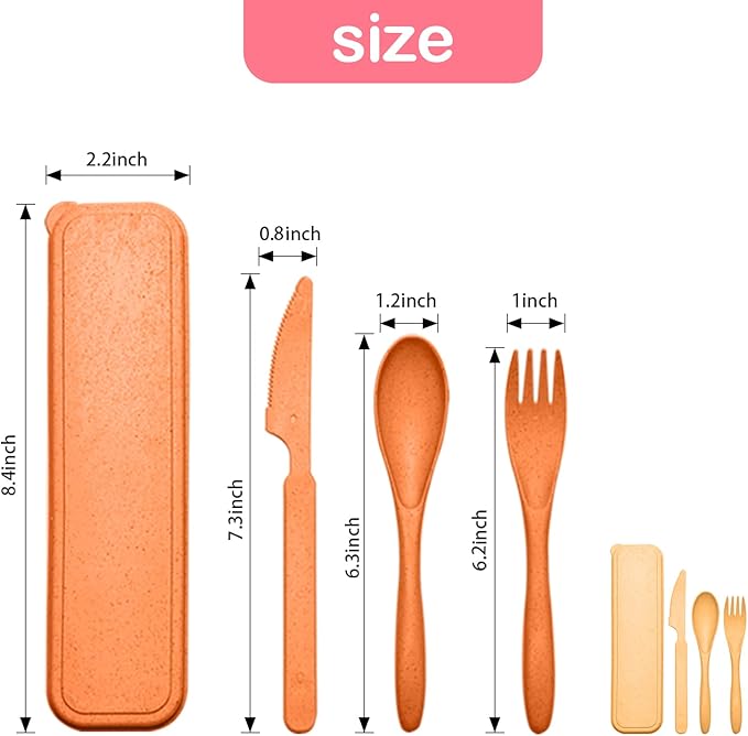 Reusable Travel Utensils Set with Case, 2 Sets Wheat Straw Portable Plastic Fork Spoons Knife Camping Cutlery, Eco-Friendly BPA Free Lunch Tableware for Kids Adults Travel Picnic Utensils