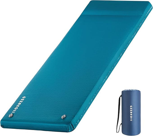 Self Inflating Sleeping Pad, 3" Extra Thick Memory Foam Camping Mattress Pad with Pillow, 4 Seasons Camping Air Mattress Insulated Foam Sleeping Mat for Car Camping, Travel, Tent, Cot, Floor