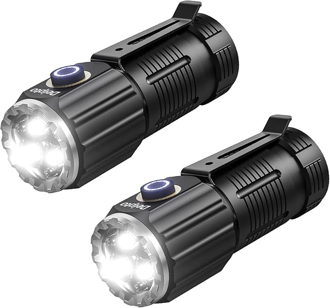 LED Mini Flashlight Rechargeable, German Three-Eyed Monster Mini Flashlight with Clip, IP54 EDC Tactical Flashlight with 5 Modes for Outdoor, Home, Emergency,Camping, Working (2 Pieces)