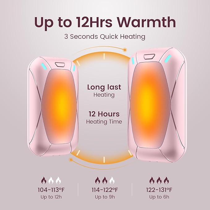 Hand Warmers Rechargeable, 2 Pack Magnetic Electric Hand Warmers, 6000mah Max 12Hrs Quick Charge Portable Hand Warmer, Great Gift for Christmas, Raynauds, Outdoors, Hunting, Golf, Camping
