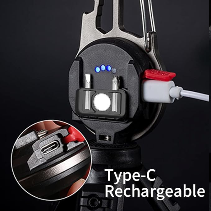 Cob Mini Flashlight Keychain Light, 500 Lumens Bright Rechargeable, Small Multi-Function Work Light, 7 Modes Portable Pocket Light Battery Display Bottle Opener for Camping Emergency Lighting