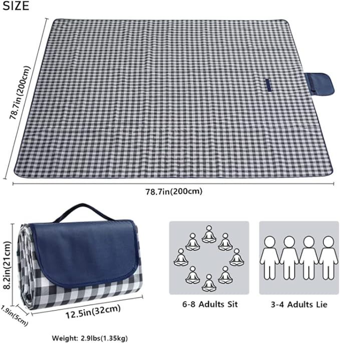 Extra Large Picnic Blanket Beach Blankets, Outdoor Foldable Waterproof Sand Mat for Beach Camping Hiking Travel Family Concerts Grass Park Music Festival Lawn Mats (Dark Blue, 80x80inch)