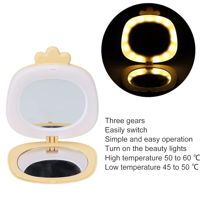 Hand Warmers Rechargeable, Electric Hand Warmer, Small Compact USB Handwarmer with Pocket Mirror Light Portable Hands Heater for Men and Women for Home Travel Use Camping Fishing(Yellow Chicken)