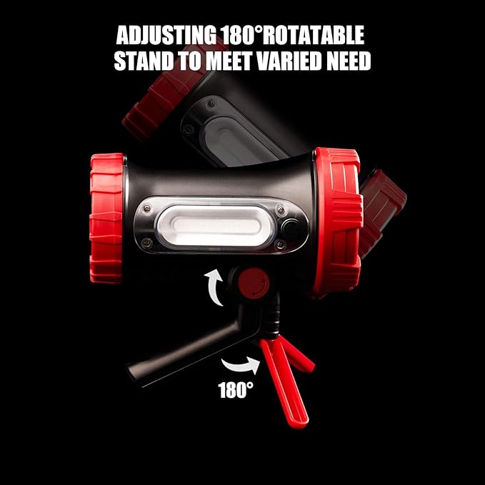 Rechargeable Spotlight, 6000Lumens LED Spotlight Flashlight 6 Modes Bright Handheld Large Flashlight with Tripod & Mobile Charger Waterproof Searchlight for Camping Outdoor Emergency as Gift