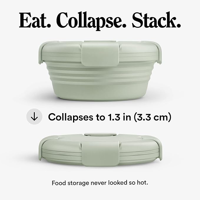 STOJO Collapsible Bowl - Sage Green, 36oz - Reusable Silicone Bowl for Hot and Cold Food - Perfect for Travel, Meal Prep, To-Go Lunch, Camping & Hiking - Microwave & Dishwasher Safe