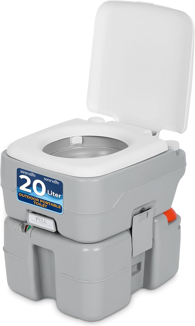 SereneLife 20L Portable Toilet for Adults, Leak Proof Camping Toilet with Detachable Waste Tank, Ideal For Camping and Other Recreational Activities, Durable and Comfortable Toilet Seat, 120 Flushes