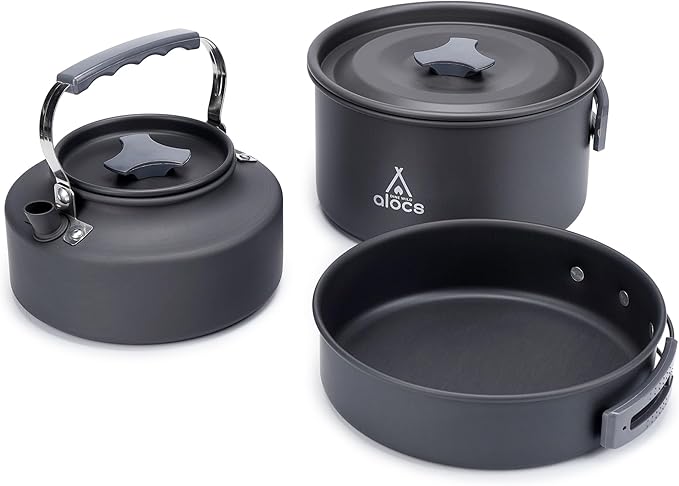 Alocs Camping Cooking Set Camping Gear, Camping Pots and Pans Set, Portable Camping Cookware Camping Essentials with Accessories for Outdoor Cooking, Backpacking, Hiking and Picnic.
