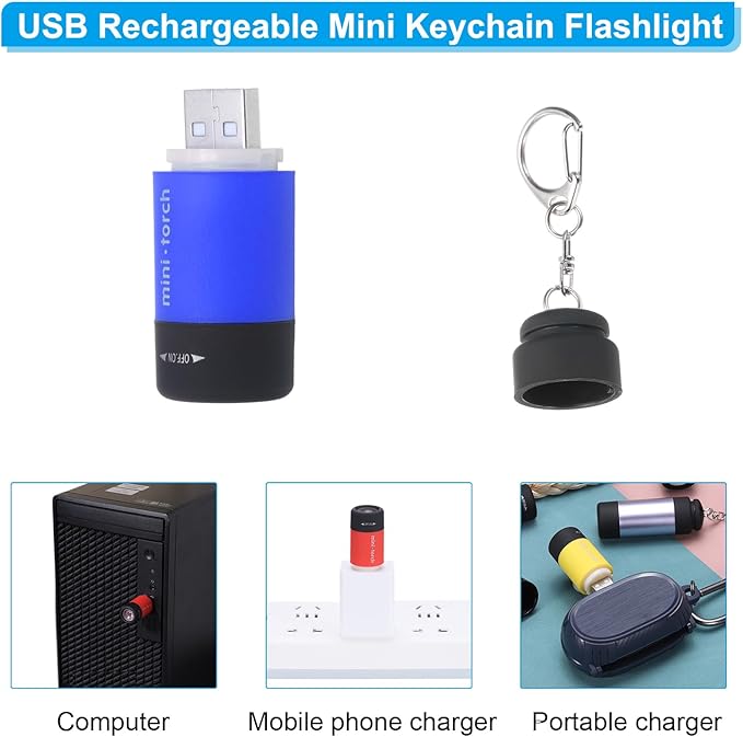 PATIKIL Mini Keychain Flashlight, Pocket LED Flashlight Portable Torch USB Rechargeable for Outdoor Camping Party, Dark Blue