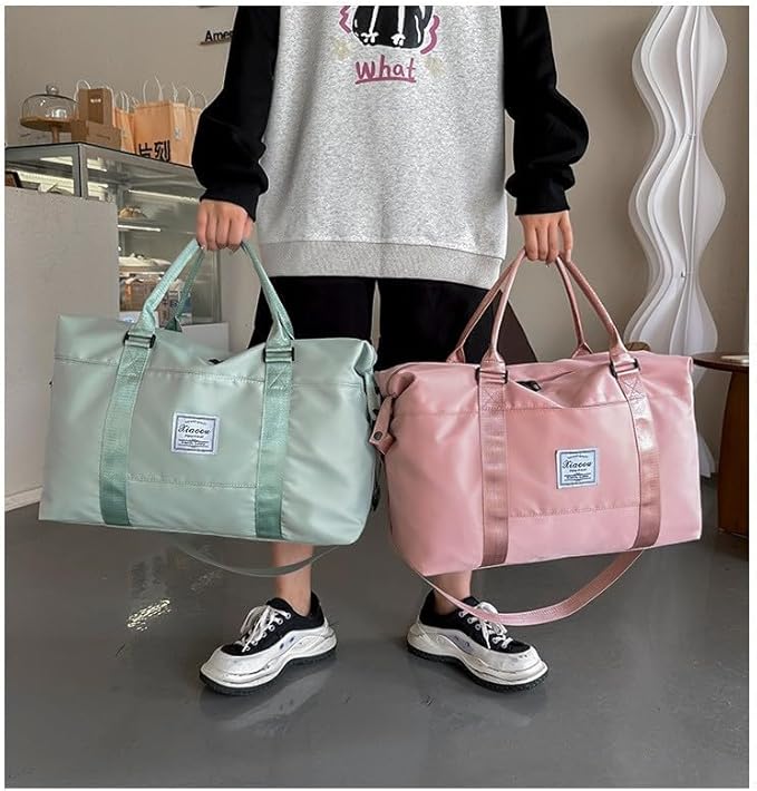 KARRESLY Travel Duffel Bag for Women,Shoulder Weekender Overnight Bag Sports Gym Tote Bag,Waterproof(Dark Pink) free size
