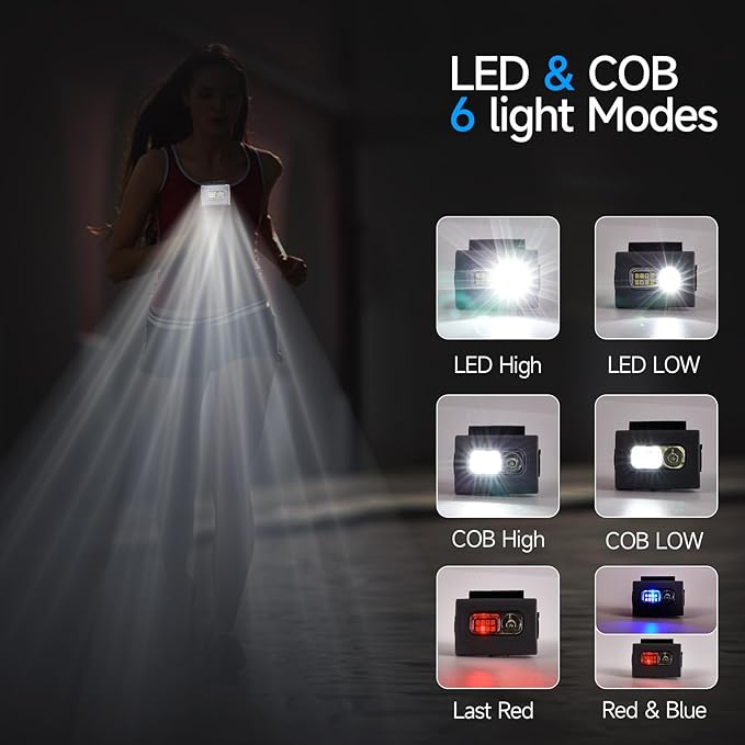Running Light,USB Rechargeable jogging Light 6 Lighting Modes Strong Magnetic Lights Portable Clip On Running Lights with Runners and Joggers for Hiking,Running,Camping,Outdoor Adventure,1Pack-Grey