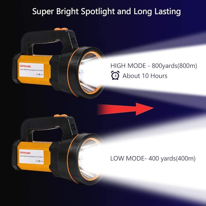 Powerful Led Flashlight High Lumens Rechargeable, Super Bright Handheld Spotlight Flashlight Large Ultra Long Lasting Portable High Power Big Searchlight