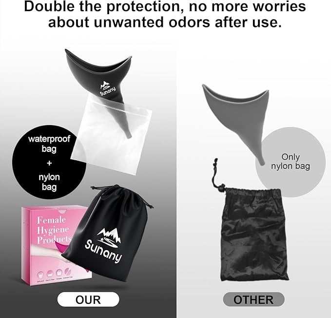 Female Urination Device, Female Urinal Silicone Funnel Urine Cups Portable Urinal for Women Standing Up to Pee Funnel Reusable Women Pee Funnel, Outdoor, Activities, Camping (Black)