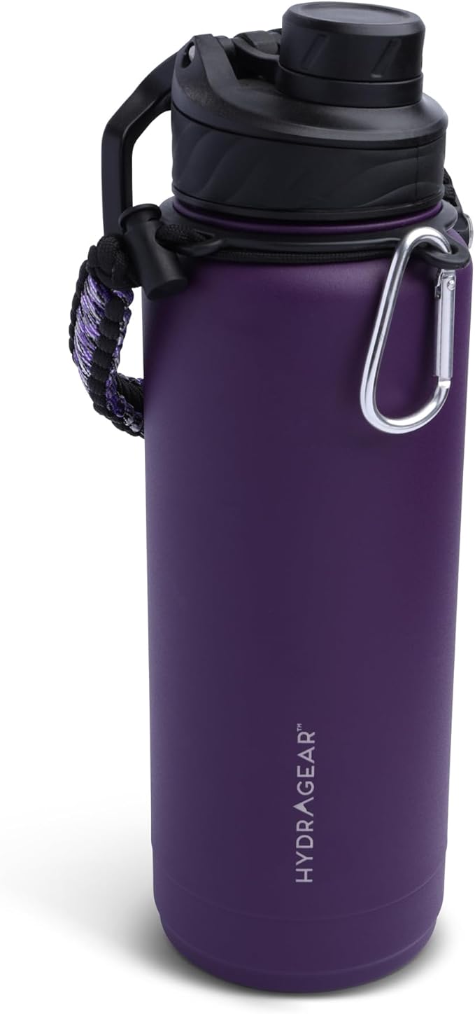 Zenith Chugger Stainless Steel Bottle with Carabiner, Compass, Signal Whistle, and Fire Starter - 40 Oz - Violet Powder Coat