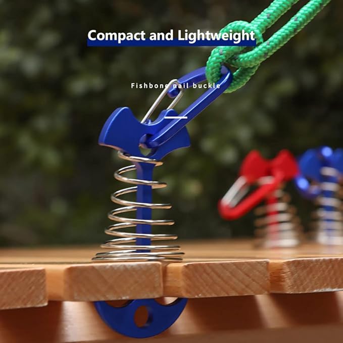 Fishbone Deck Anchor Pegs with Carabiners, Aluminium Deck Tent Stakes with Spring Buckle Aluminium Deck Windproof Tent Stakes for Outdoor Camping Hiking (10Pcs Blue)