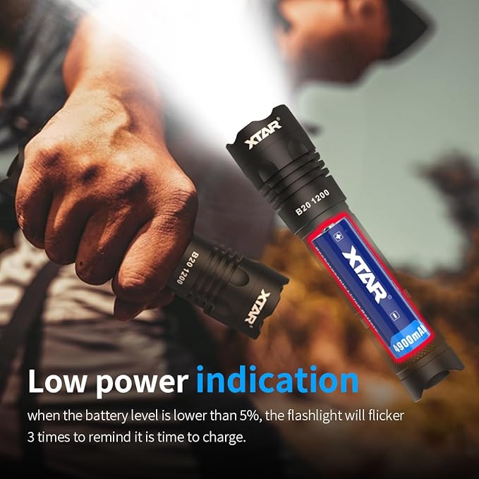 XTAR B20 1200LM Rechargeable Led Tactical Flashlights, 5 Modes LED Flashlight, Handheld Flashlight for Emergencies, Camping, Hiking and Searching (B20 Full Set)
