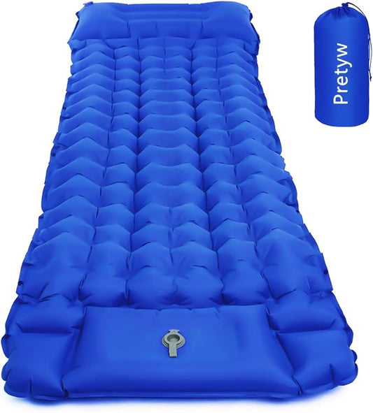 Sleeping Pad for Camping - Ultralight Camping Mattress with Pillow, Built-in Foot Pump, Compact Self-Inflatable Portable Camping Mat for Backpacking, Hiking, Car Traveling, Beach, Tent