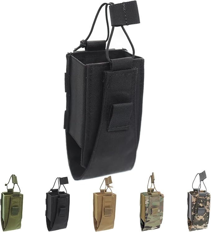 1000D Nylon Tactical Radio Holder Radio Case Radio Pouch Military Molle Radio Walkie Talkie Holder Bag Hunting Magazine Pouches Pocket for Two Ways Walkie Talkies Compatible (Black)