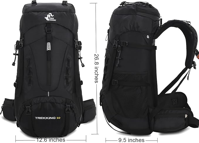 Bseash 60L Hiking Camping Backpack with Rain Cover, Waterproof Large Capacity Outdoor Sport Travel Daypack Climbing Touring (Black)
