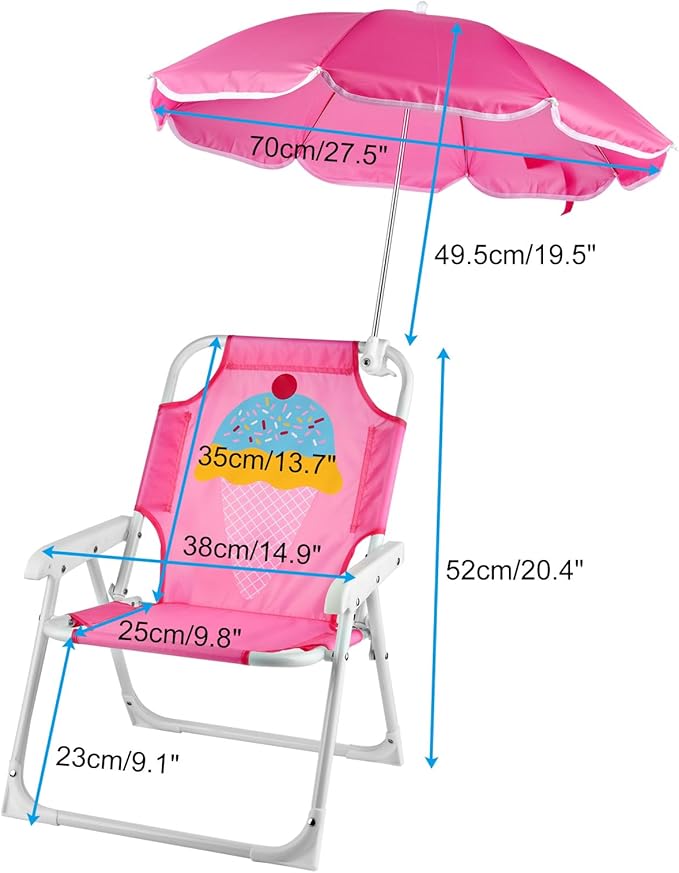 PLULON Kids Beach Chair with Umbrella Folding Lawn and Camping Chair with Summer Shade Children's Beach Chair for Beach Pool Travel Outdoor(for 1-5 Years Old)