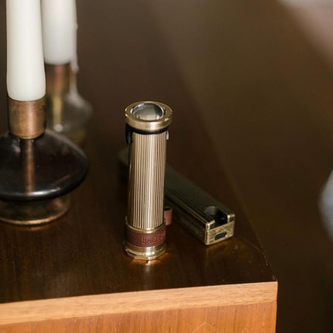 Barebones Mini Flashlight - Rechargeable 4-Inch Flashlight Great for Camping, Travel, and More - Antique Style Flashlight with 4 Light Settings and a Copper Magnetic Base (Brass)