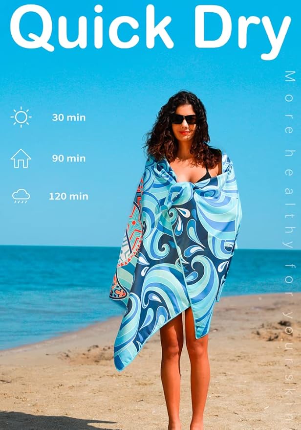 6 Pack Microfiber Lightweight Beach Towel Sand Free Quick Dry Absorbent Thin Compact Towels for Swimming Pool Camping Beach Accessories Large Easy Pack Travel Things for Vacation Essentials Gift