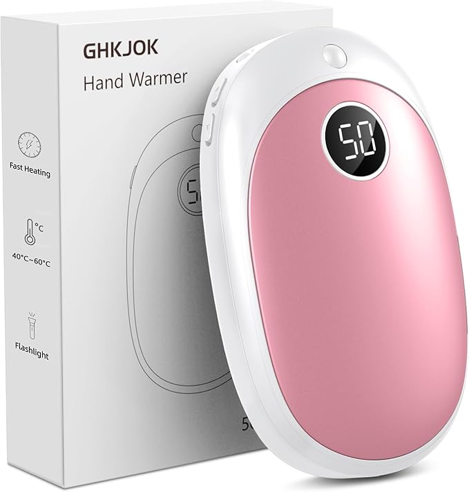 GHKJOK Hand Warmers Rechargeable, 5000mAh Electric Hand Warmer Power Bank 5 Levels Double-Sided Fast Heating, Heat Therapy Great for Raynauds, Hunting, Golf, Camping, Gift