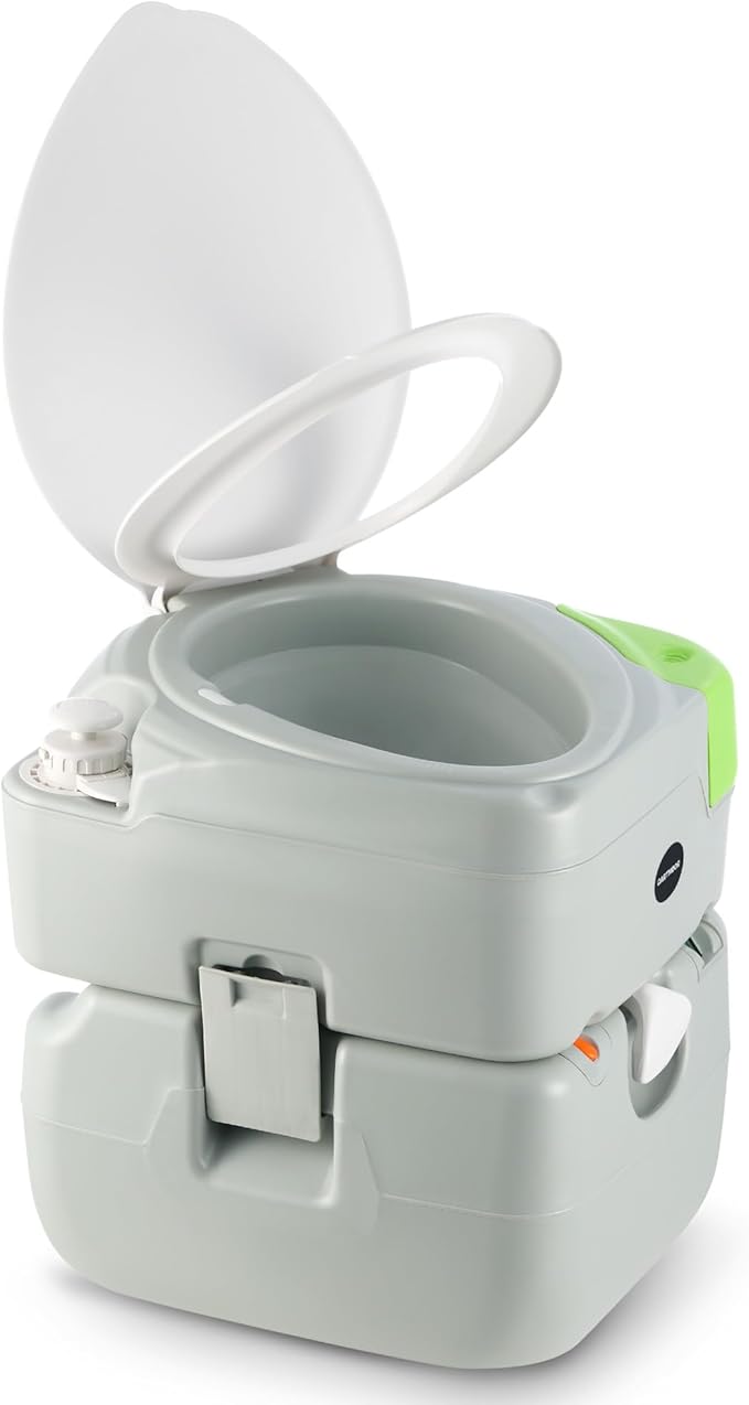 DARTMOOR Portable Toilet, 5.8 gal. RV Toilet for Camping, Outdoor Toilet with Diagonal Seating Piston Pump Sewage Port, Lightweight HDPE Camping Toilet for Hiking Construction Site Road Trip Boating