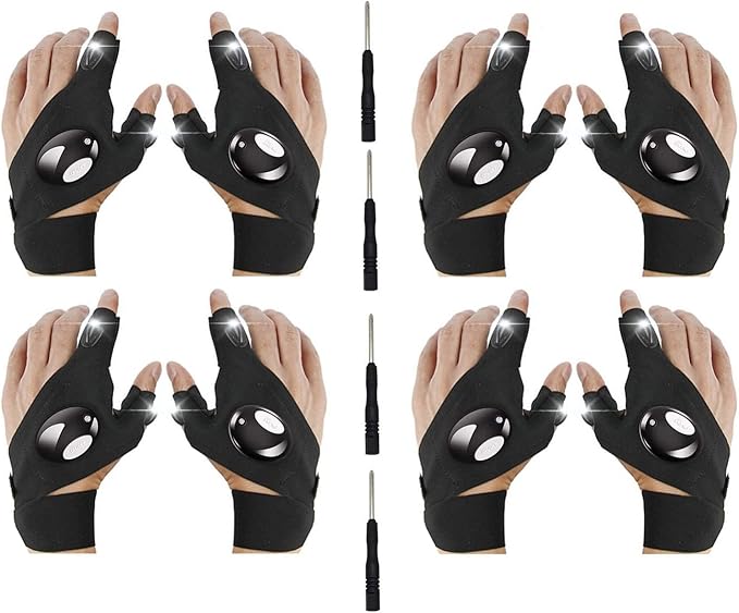 Flashlight Gloves, Fingerless LED Flashlight Gloves, Birthday Gifts for man, Hands Free Flashlights for Working in Darkness Places Fishing, Repair, Camping, Hiking, Running