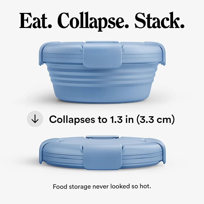 STOJO Collapsible Bowl - Steel Blue, 36oz - Reusable Silicone Bowl for Hot and Cold Food - Perfect for Travel, Meal Prep, To-Go Lunch, Camping & Hiking - Microwave & Dishwasher Safe