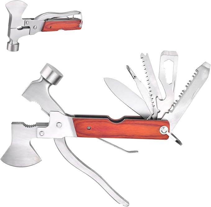 Multitool Camping Gear 12 in 1 Mini Hammer Survival Tool for Men Multipurpose Tool for Home, Camping Equipment,Work, Hammer, Pliers, Survival Knife (Axe)