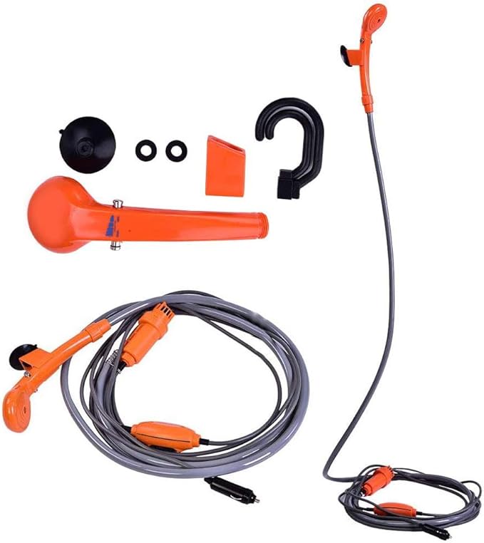 Camping Shower Portable Outdoor Shower Kit 12V Car Plug Vehicle Mounted Shower Kit for Camping Travel, Outdoor Camp Showerhead Kit with Strong Pump, Cable Length: 4.88m/16ft