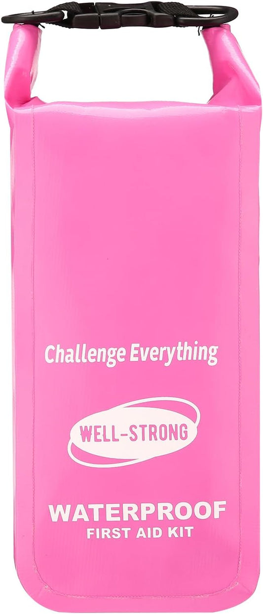 Waterproof First Aid Kit Roll Top Boat Emergency Kit with Waterproof Contents for Fishing Kayaking Boating Swimming Camping Rafting Beach Pink