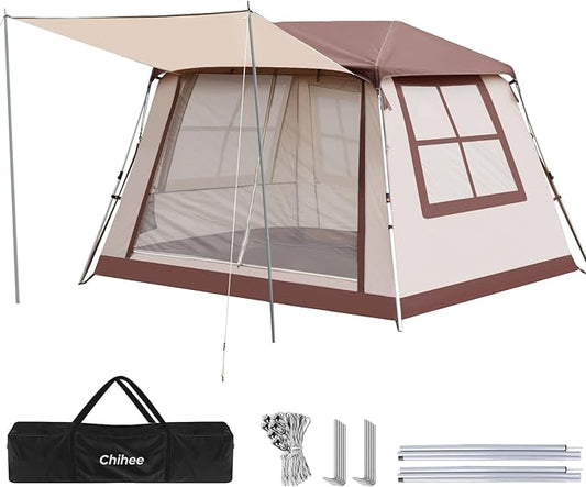 Chihee Camping Tents Freestanding Tent, Family Cabin Tent with Awning Porch 2 Doors 3 Mesh Windows Easy Instant Set up,Ultra Strong Frame Height up to 67" Spacious Great Views,Stargazing at Night