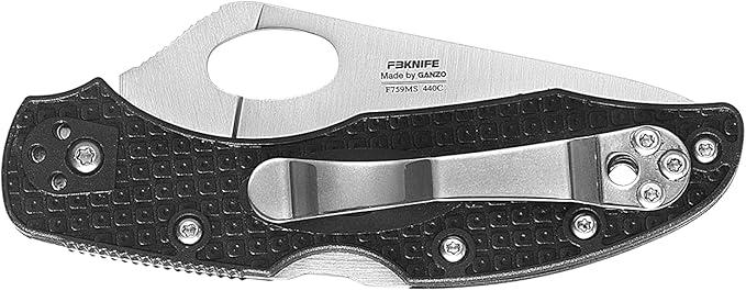Firebird GANZO F759MS-BK Serrated Blade Pocket Folding Knife 440C Stainless Steel Serrated Blade Nylon Glass Fiber Anti-Slip Handle with Clip Fishing Camping EDC Knife (Black)