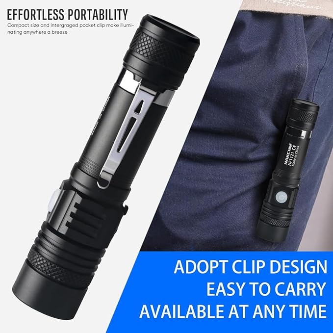 NAKCNM 2 Pack Rechargeable LED Flashlight Powerful Pocket-Sized Small Flashlights 2000 Lumen Super Bright Waterproof Flashlight 4 Modes Adjustable Focus Flash Light for Outdoor Camping Hiking