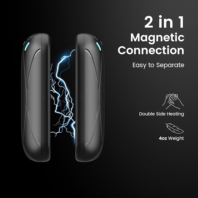 Hand Warmers Rechargeable, 2 Pack Magnetic Electric Hand Warmers, 6000mah Max 12Hrs Quick Charge Portable Hand Warmer, Great Gift for Christmas, Raynauds, Outdoors, Hunting, Golf, Camping