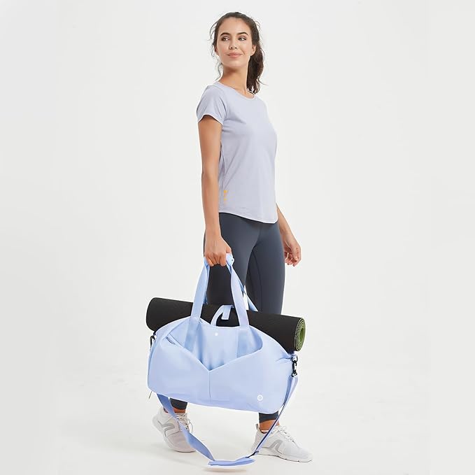 Ceneda 20" Gym Duffel Bag with Wet Pocket Shoes Compartment Portable Overnight Weekender Bag Travel bag Yoga Bag for Women (Light Blue)
