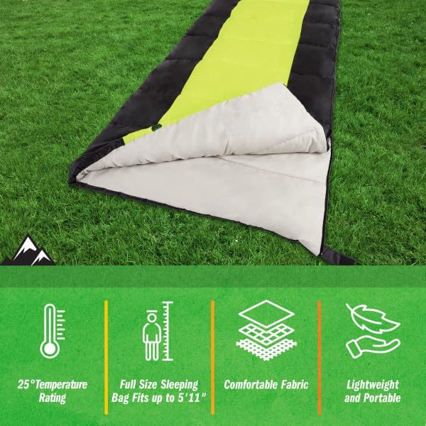 Wakeman Outdoors Sleeping Bag-Lightweight, Carrying Bag with Compression Straps Included-Great for Adults