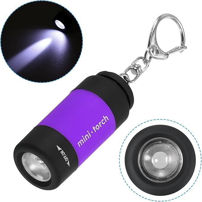 PATIKIL 2.1" Mini Rechargeable LED Keychain Flashlight, EDC Portable Small Torch with USB Charging for Everyday Carry, Purple