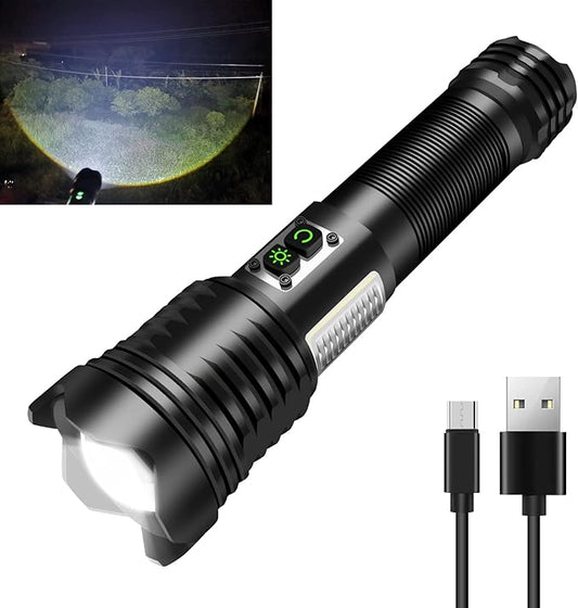 ULTRAFIRE Rechargeable Flashlight 2500 High Lumens, Super Bright LED Tactical Flashlights, 5 Light Modes Zoomable IP65 Waterproof Brightest Flashlight with COB Light