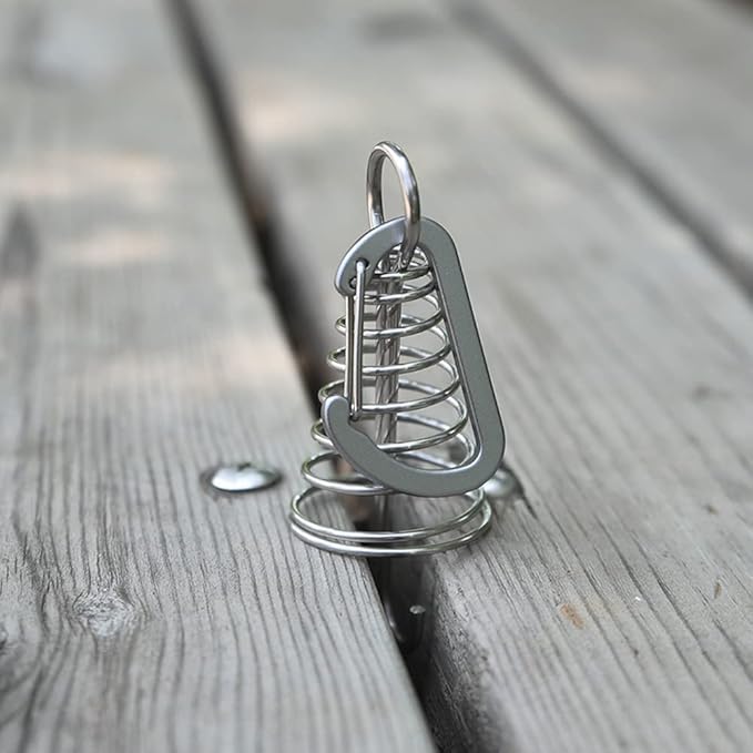 10Pcs Deck Anchor Pegs with Carabiner Clips & Spring Buckle, Stainless Steel Tent Rope Tightener, Deck Plank Board Tent Stakes, Cord Adjuster Tensioner for Camping Hiking Tent Accessories(Silver)