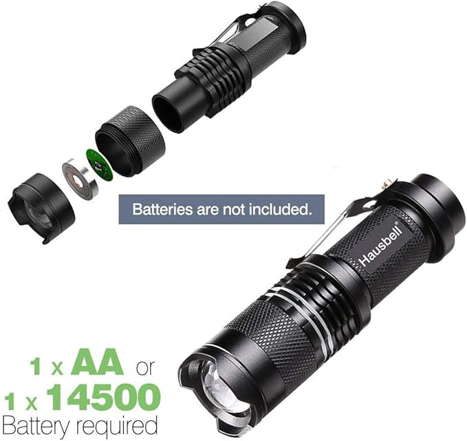 HAUSBELL Flashlights, Handheld Flashlights, 7W Mini LED Flashlights, Flashlights High Lumens, Zoomable Water Resistant, 3 Modes, Flash Light for Kids Indoor Outdoor Hiking Camping, 4 Pack