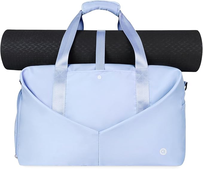 Ceneda 20" Gym Duffel Bag with Wet Pocket Shoes Compartment Portable Overnight Weekender Bag Travel bag Yoga Bag for Women (Light Blue)